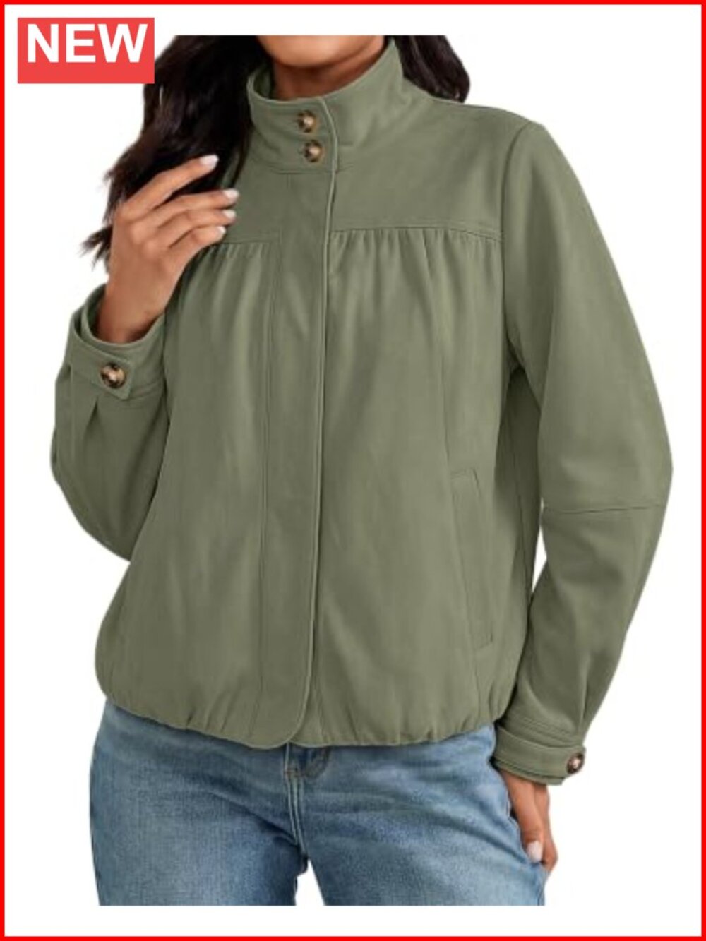 Faux Suede Women's Button Up Bubble Coat Long Sleeve Funnel Neck